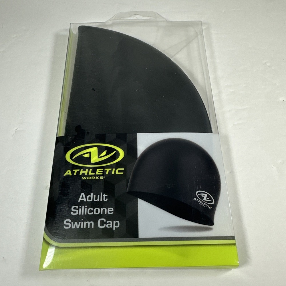 Athletic Works Adult Size Black Silicone Swim Cap Latex Free Easy On Off